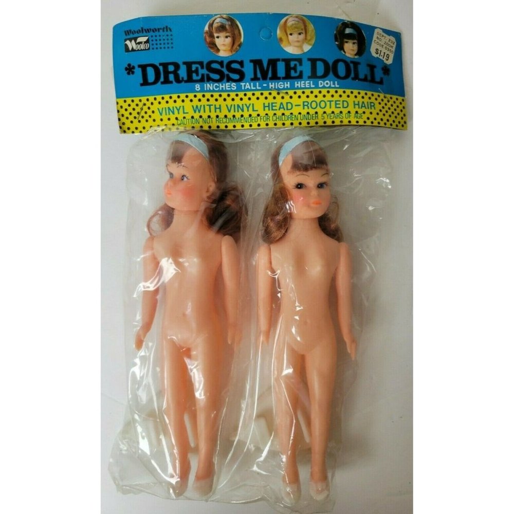 NIP Vintage Woolco Dress Me Doll Woolworth‎ 8" High Heel Dolls Auburn Red Hair